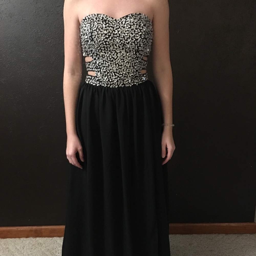 Black prom dress with rhinestone top.